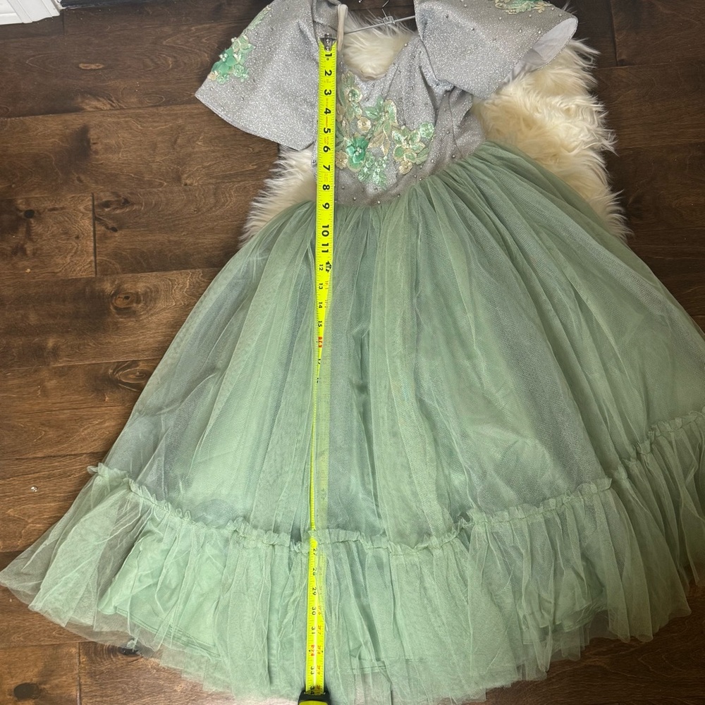 Girls Traditional Filipiniana Dress – Green & Silver, Fits 6–10 Years, Used Once - Picture 6 of 7